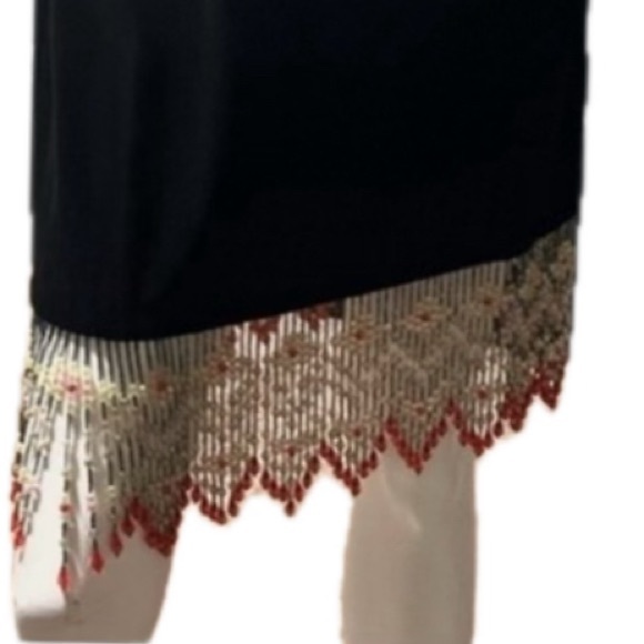 velvet strapless Elegant Black Midi Dress designer with Beaded Hem EUC - Picture 2 of 12